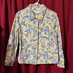 Appleseed’s Petite Floral Yellow and Blue Button-Up Shirt
